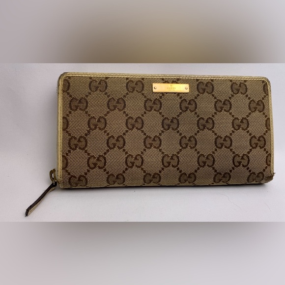 Authentic Vintage Gucci Brown GG Monogram Full zip long wallet - Picture 1 of 14